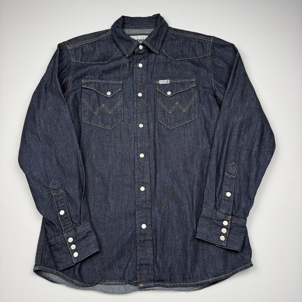 Wrangler Blue Bell Shirt Mens Medium Blue Denim Western Long Sleeve Snap